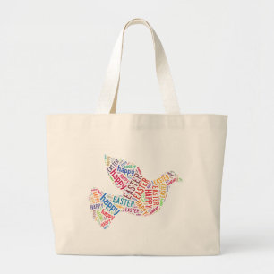Happy Easter Dove Greeting Text Large Tote Bag