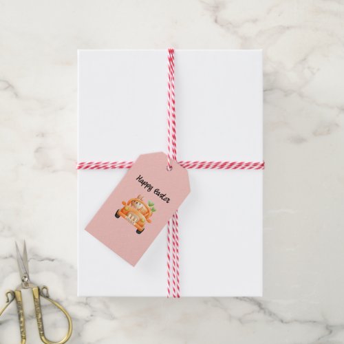 Happy Easter driver bunny on pink Gift Tags