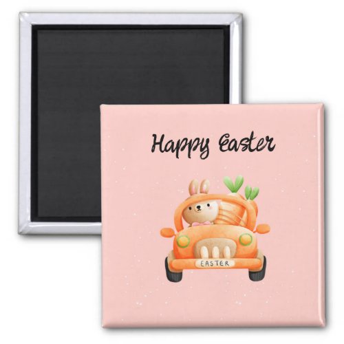 Happy Easter driver bunny on pink Magnet