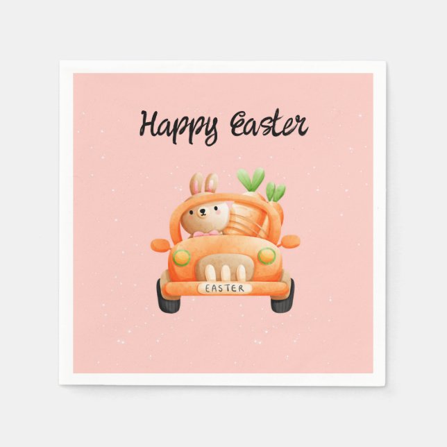 Happy Easter driver bunny on pink Napkins (Front)