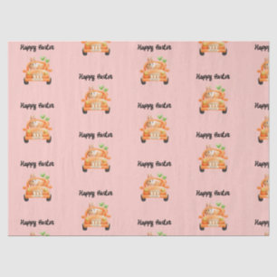 Happy Easter driver bunny on pink Tissue Paper