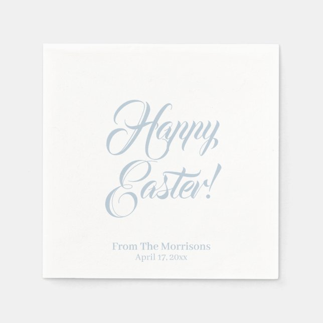 Happy Easter dusty blue custom script elegant cute Napkins (Front)