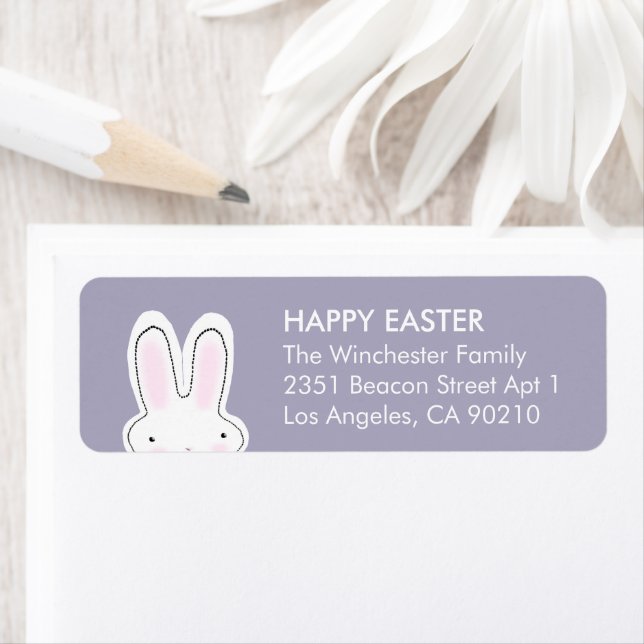 Happy Easter dusty lavender cute bunny address Label (Insitu)