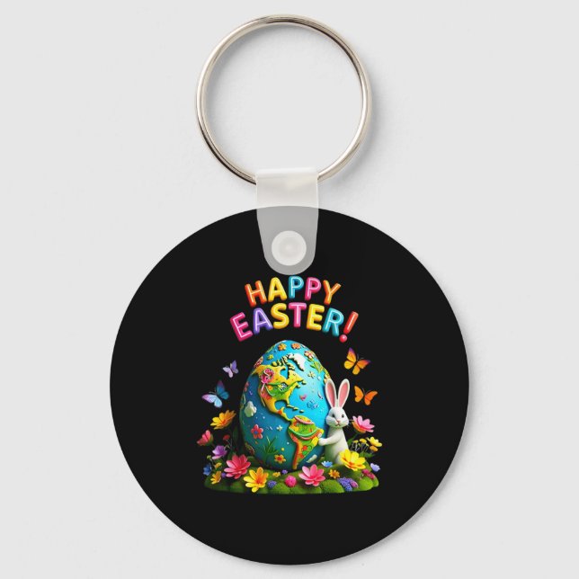 Happy easter earth day 2026 bunny world map easter keychain (Front)