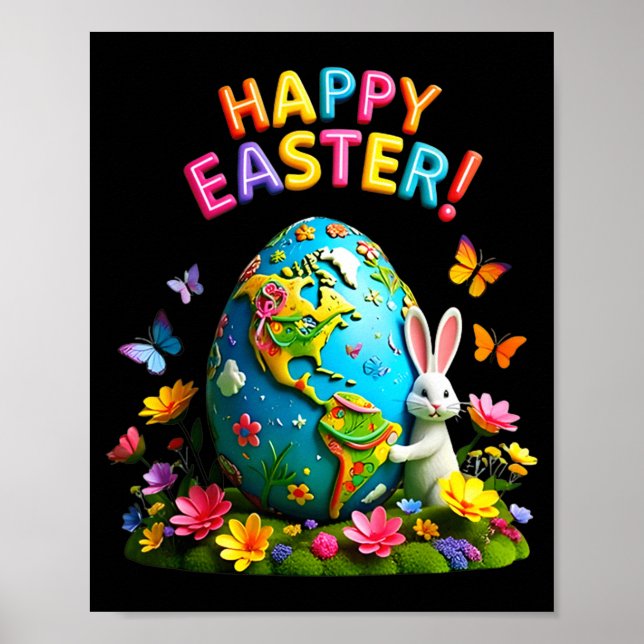 Happy easter earth day 2026 bunny world map easter poster (Front)