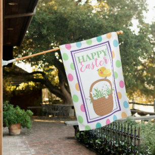 Happy Easter, Easter Basket with Chick House Flag