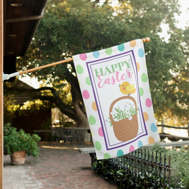Happy Easter, Easter Basket with Chick House Flag (In SItu)