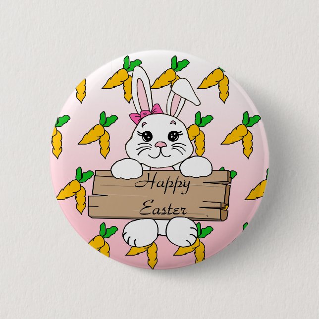 Happy Easter, Easter Bunny Button (Front)