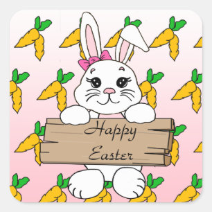 Happy Easter, Easter Bunny Button Square Sticker