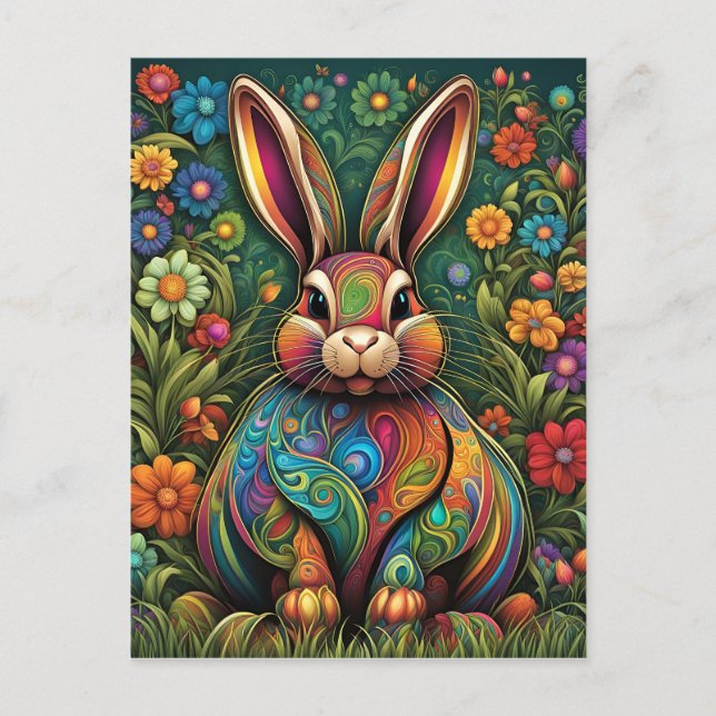Happy Easter - Easter bunny in flowers 2 Invitation Postcard (Front)