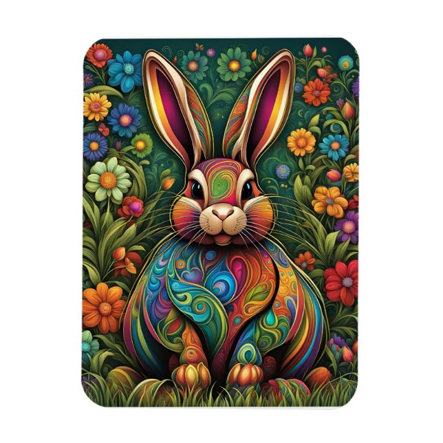 Happy Easter - Easter bunny in flowers 2 Magnet (Vertical)