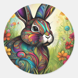 Happy Easter - Easter bunny in flowers Classic Round Sticker