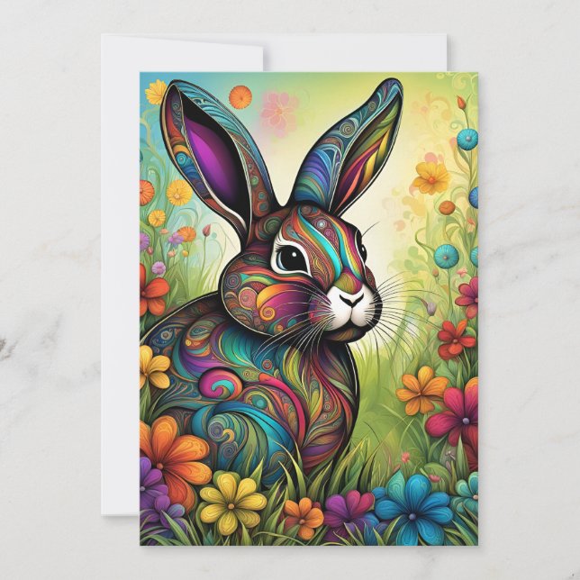 Happy Easter - Easter bunny in flowers Invitation (Front)