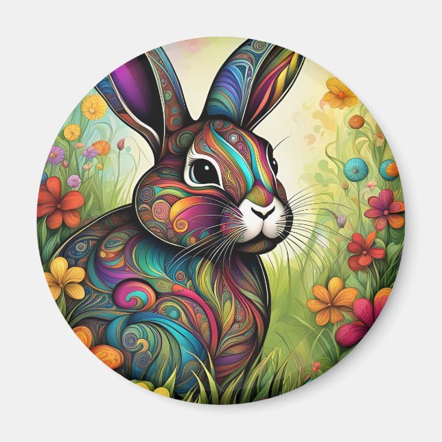 Happy Easter - Easter bunny in flowers Magnet (Front)