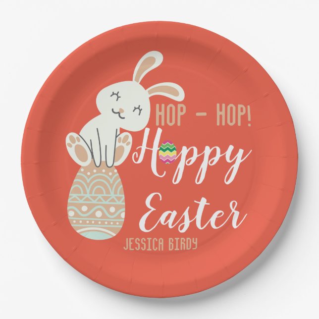  Happy Easter, easter bunny simple cute family  Paper Plates (Front)