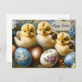 Happy Easter Easter Chicken with Floral Eggs Holiday Postcard (Front/Back)