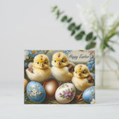 Happy Easter Easter Chicken with Floral Eggs Holiday Postcard (Standing Front)