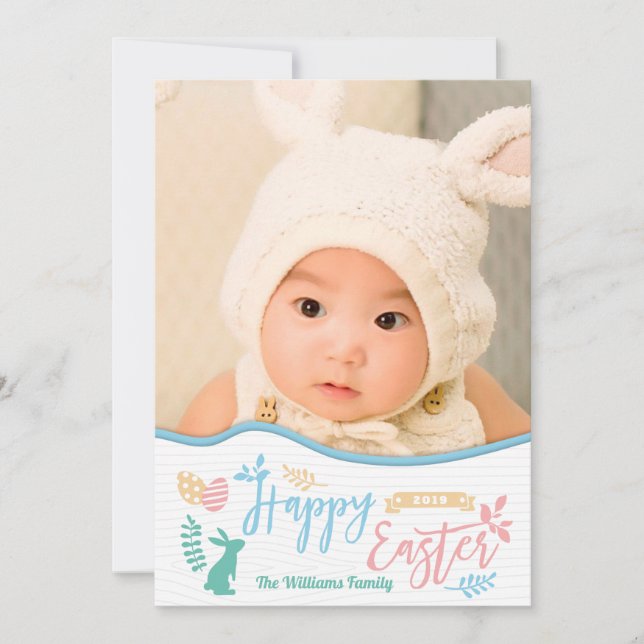 Happy Easter | Easter Egg Bunny Photo Holiday Card (Front)