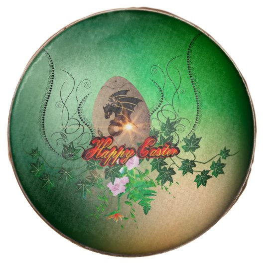 Happy easter, easter egg with funny dragon chocolate covered oreo (Front)