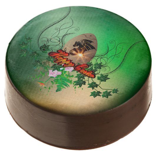 Happy easter, easter egg with funny dragon chocolate covered oreo (Angled)