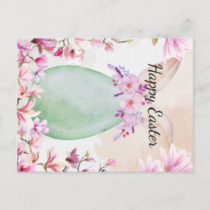 Happy Easter - Easter egg with magnolias Announcement Postcard