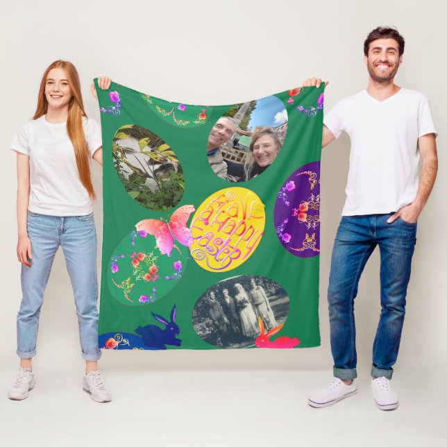 Happy Easter, Easter Eggs w/3 Photos  Fleece Blanket (In Situ)