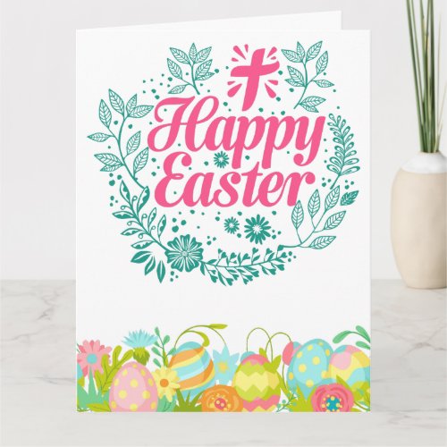 Happy Easter Easter Eggs Wishes Beautiful Flowers Card