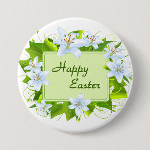 Happy Easter, Easter Lilies Button
