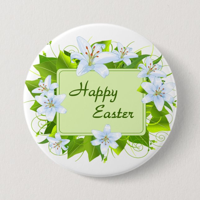Happy Easter, Easter Lilies Button (Front)