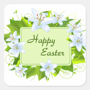 Happy Easter, Easter Lilies Square Sticker