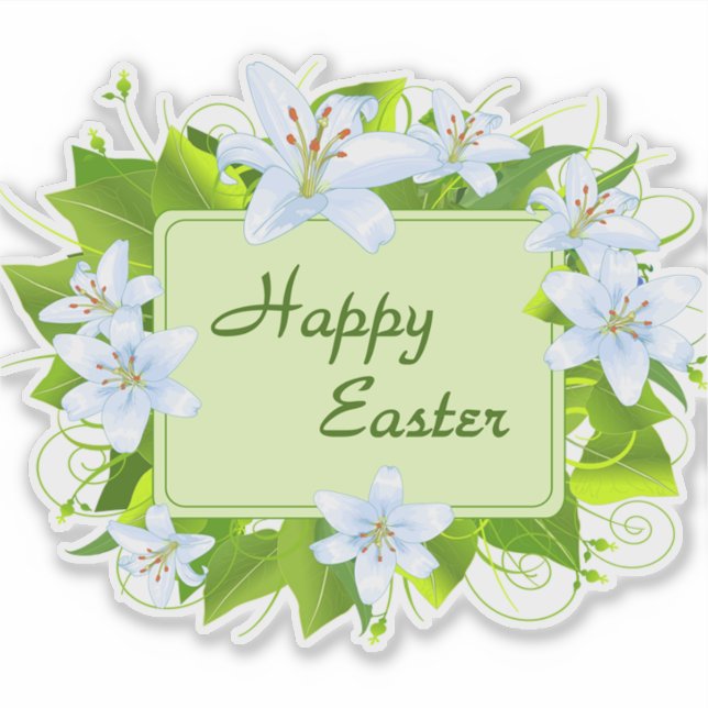 Happy Easter, Easter Lilies Sticker (Front)