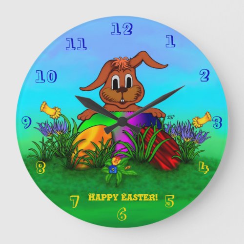 Happy Easter Easter Rabbit Large Clock