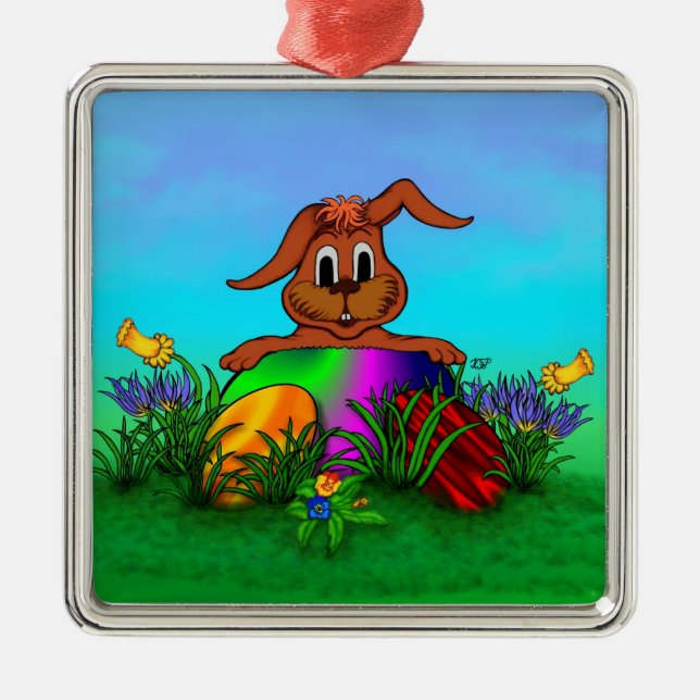 Happy Easter! Easter Rabbit Metal Ornament (Front)