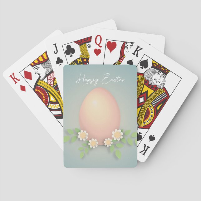 Happy easter egg and daisy flowers poker cards (Back)