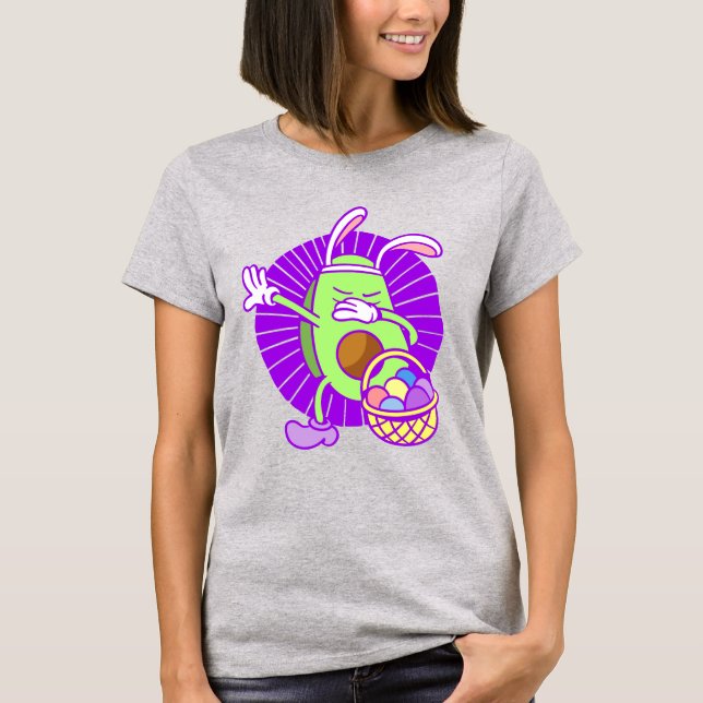 happy Easter Egg avocado Bunny funny dabbing T-Shirt (Front)