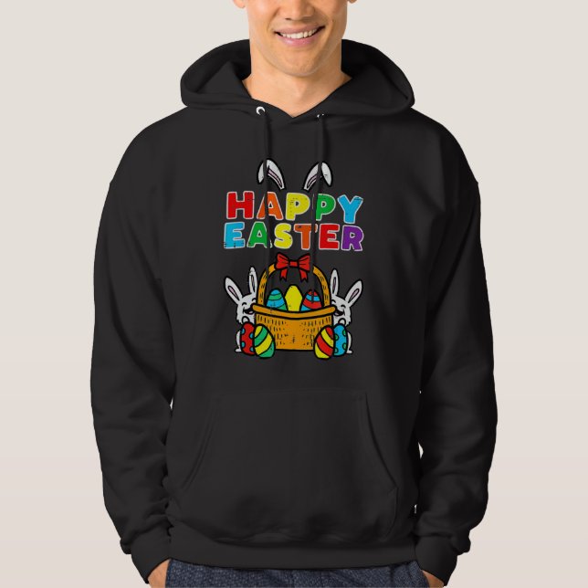 Happy Easter Egg Basket Bunny Ears Hoodie (Front)