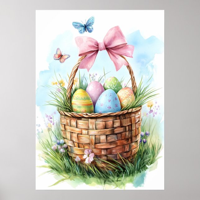 Happy Easter Egg Basket Holiday Poster (Front)