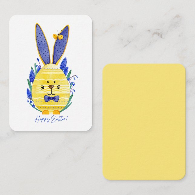 Happy Easter Egg Bunny & Blue Muscari Flower Note Card (Front/Back)