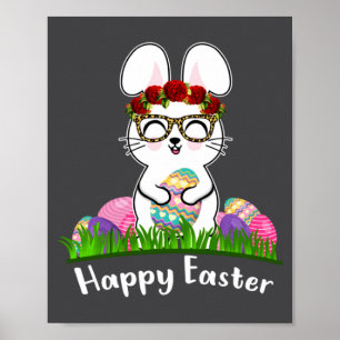 Happy Easter Egg Bunny Flowers Leopard Gles Wom Poster