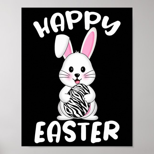 Happy Easter Egg Bunny Zebra Print Bunny Easter Co (Front)