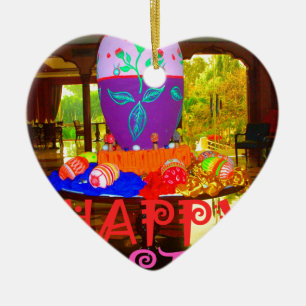 Happy Easter Egg Centerpiece for Spring Ceramic Ornament