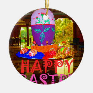Happy Easter Egg Centerpiece for Spring Ceramic Ornament
