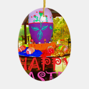 Happy Easter Egg Centerpiece for Spring Ceramic Ornament