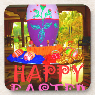 Happy Easter Egg Centerpiece for Spring Drink Coaster