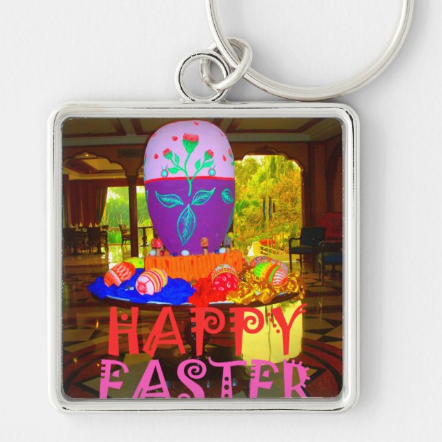 Happy Easter Egg Centerpiece for Spring Keychain (Front)