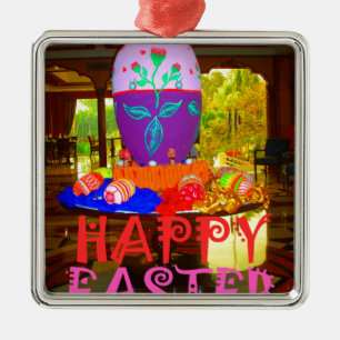 Happy Easter Egg Centerpiece for Spring Metal Ornament