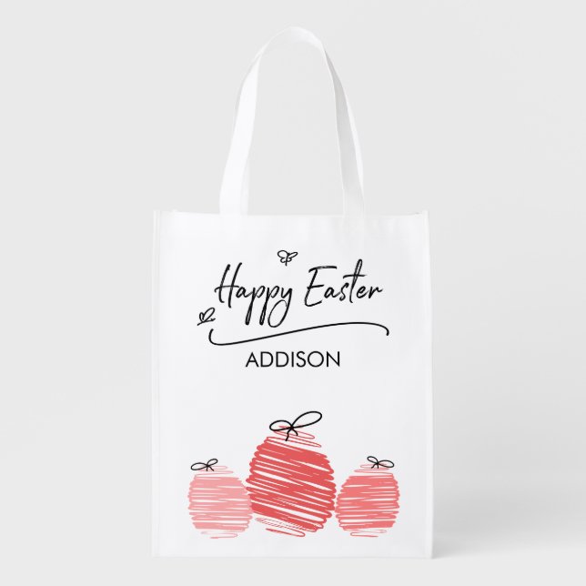 Happy Easter Egg Doodle Reusable Bag (Front)