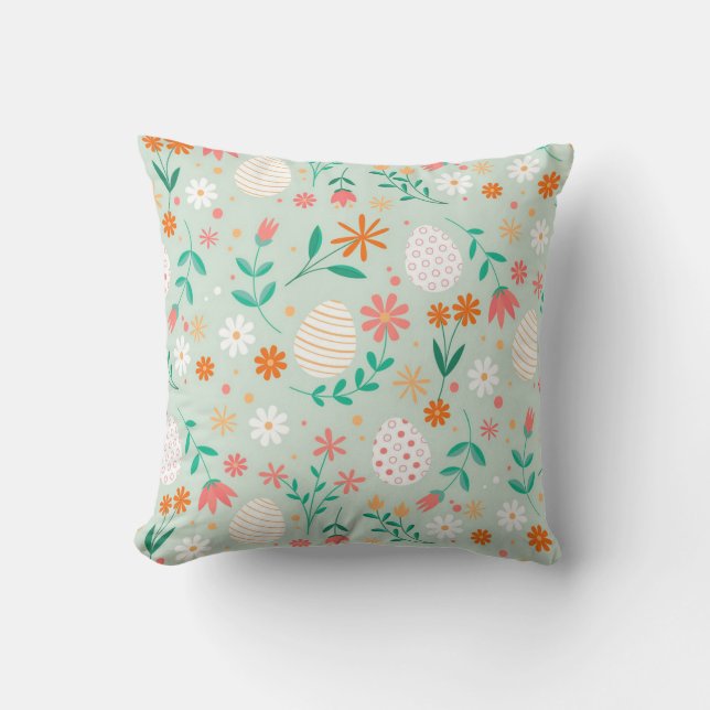 Happy Easter Egg Floral Throw Pillow (Front)