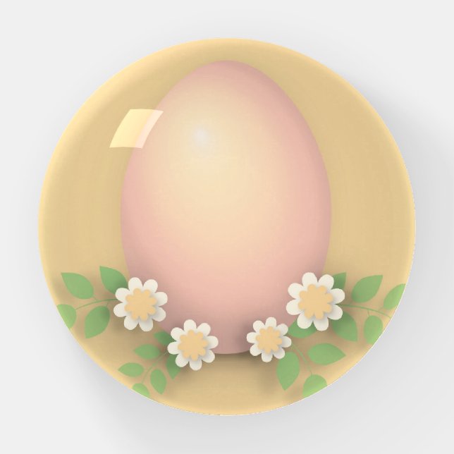 Happy Easter Egg & Flowers  Paperweight (Front)