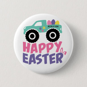 Happy Easter Egg Girly Truck Modern Button